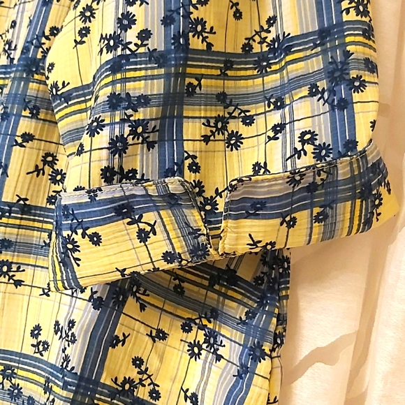 Vintage ALIA 18W Yellow and Blue Plaid Blouse - Picture 3 of 4